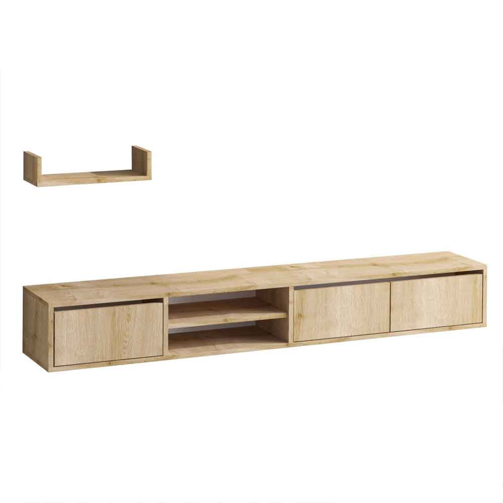 Montero Wooden TV Stand with Wall Shelf in Sapphire Oak