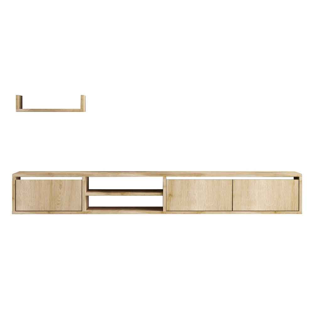Montero Wooden TV Stand with Wall Shelf in Sapphire Oak