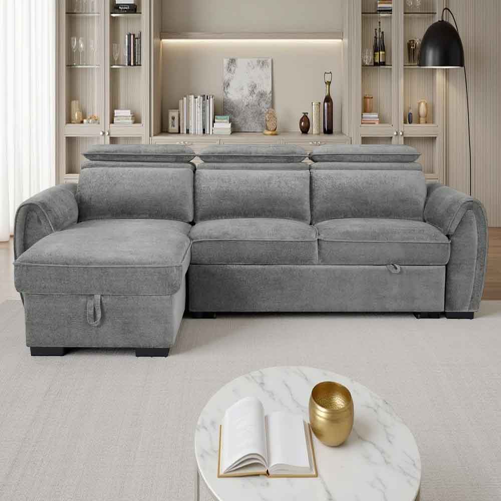 Montfield Fabric Universal Corner Sofabed in Dark Grey