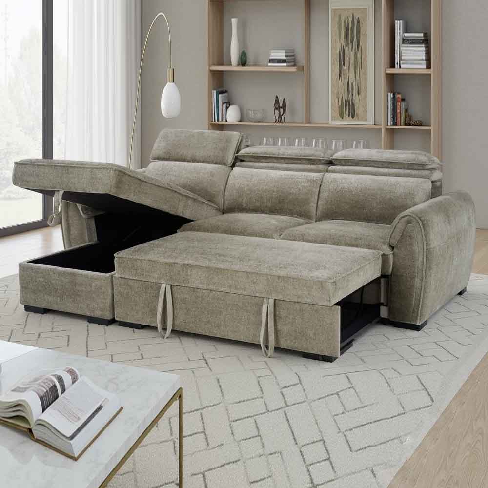 Montfield Fabric Universal Corner Sofabed in Mushroom