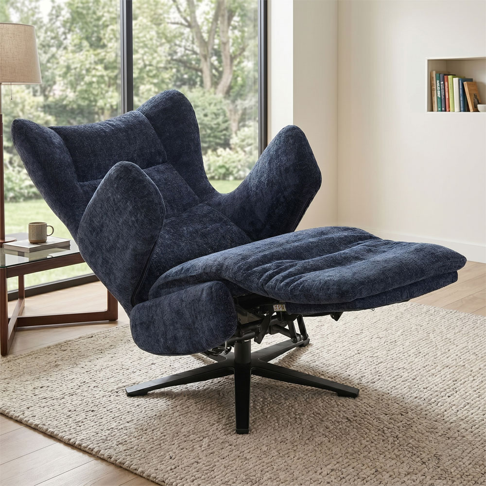 Montford Fabric Electric Recliner Lounge Chair in Navy