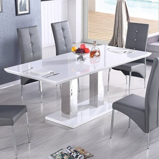 Photo of Monton small extending high gloss dining table in white