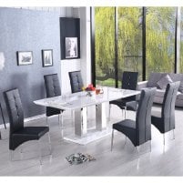 Monton Extendable Dining Table In White With 6 Black Vesta Chair