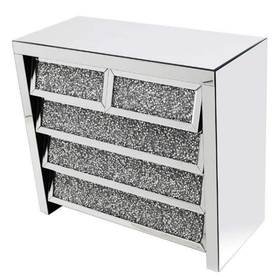 Montrez Mirrored Chest Of Drawers Angled With 5 Drawers