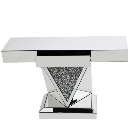 Montrez Mirrored Console Table With Drawer And Glass Crystals