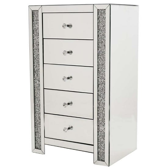 Montrez Mirrored Tall Chest Of Drawers With 5 Drawers Furniture