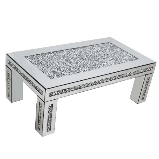Montrez Mirrored Rectangular Coffee Table With Crystals Furniture in