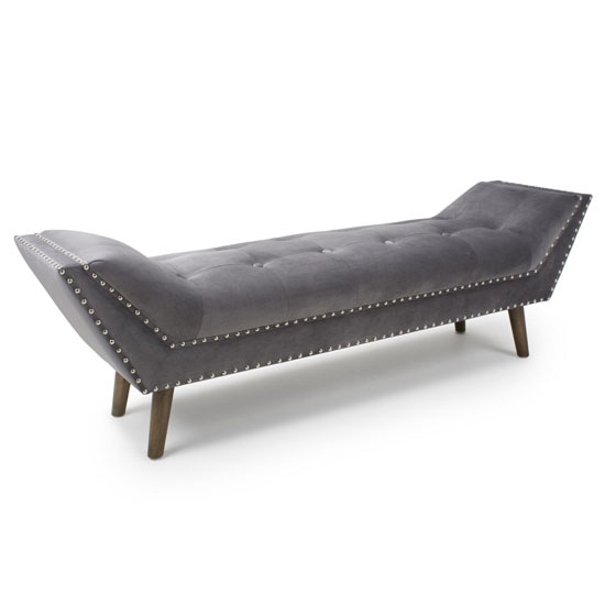 Product photograph of Maputo Large Brushed Velvet Chaise In Grey With Wooden Feet from Furniture in Fashion