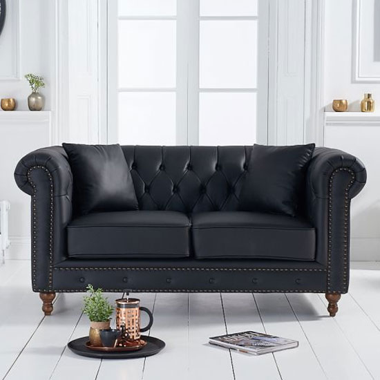Montrose Leather 2 Seater Sofa In Black FiF