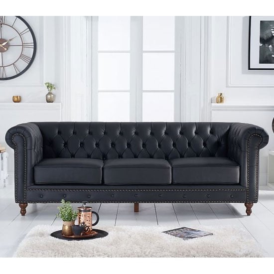Montrose Leather 3 Seater Sofa In Black | FiF