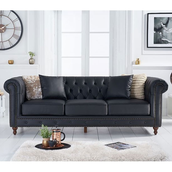 Montrose Leather 3 Seater Sofa In Black FiF