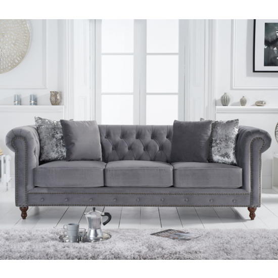 Mentor Chesterfield Velvet 3 Seater Sofa In Grey