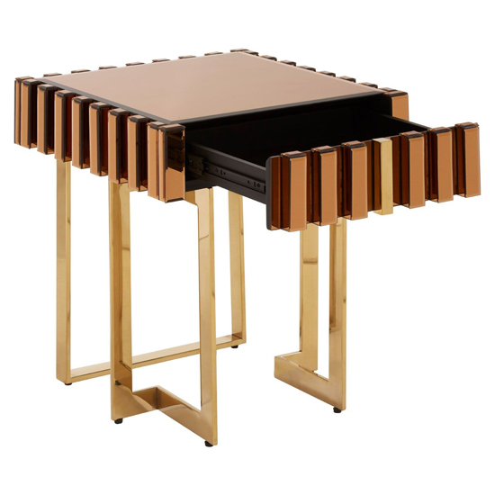 Montuno Mirrored Side Table With Gold Stainless Steel Frame