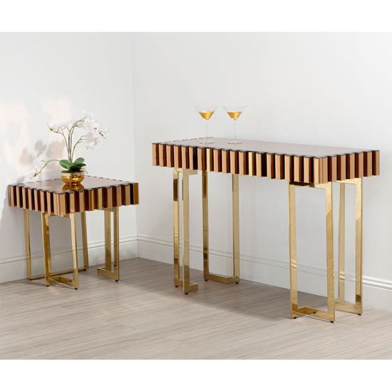 Montuno Mirrored Side Table With Gold Stainless Steel Frame
