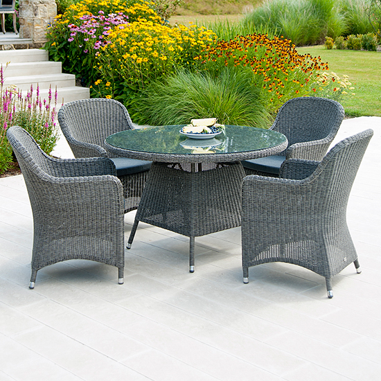 Read more about Monx 1200mm glass dining table with 4 chairs in charcoal grey