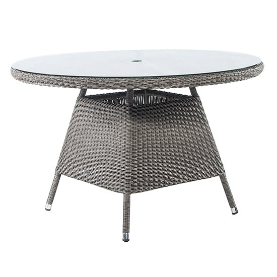 Read more about Monx outdoor 1200mm glass top dining table in mid grey