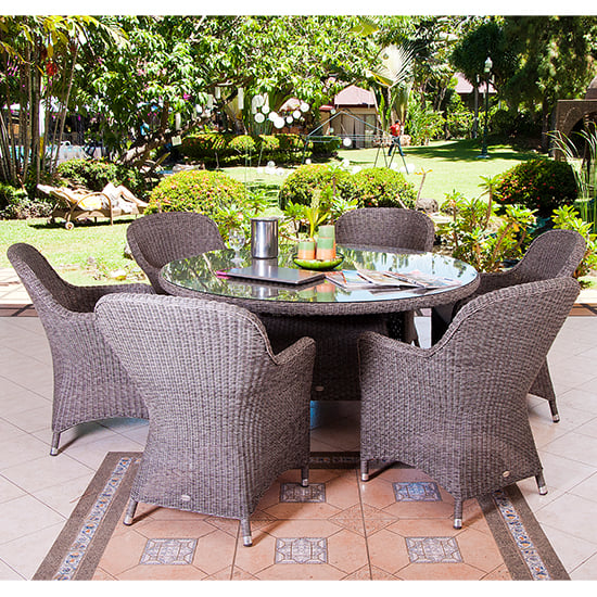 Photo of Monx 1500mm glass dining table with 6 chairs in charcoal grey