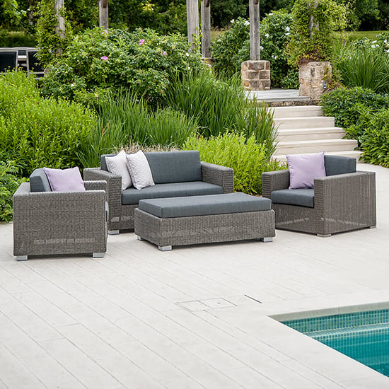 Product photograph of Monx Outdoor 2 Seater Sofa Set With Ottoman In Charcoal Grey from Furniture in Fashion