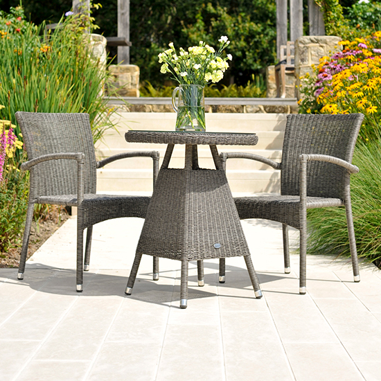 Monx Outdoor 600mm Glass Top Bistro Table In Mid Grey Furniture in