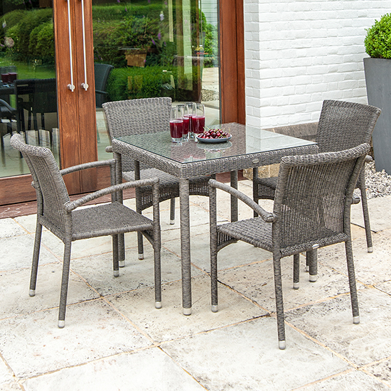 Photo of Monx 800mm glass dining table with 4 chairs in charcoal grey