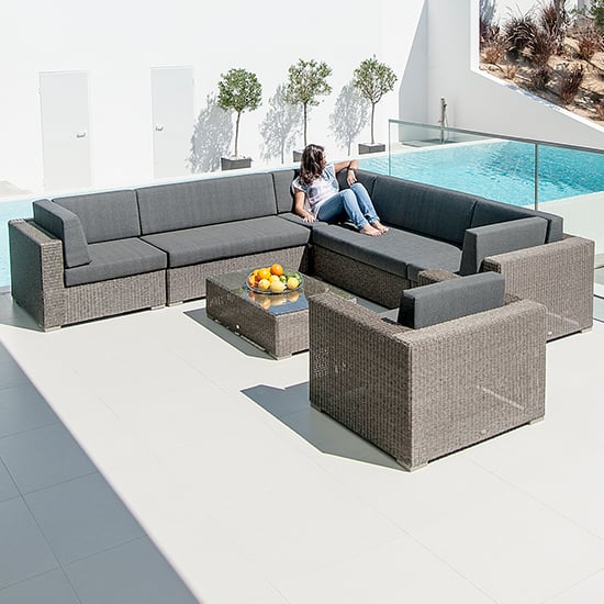 Product photograph of Monx Corner Lounger Set With Coffee Table In Charcoal Grey from Furniture in Fashion