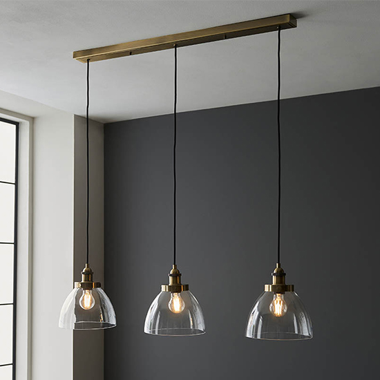 Photo of Monza 3 lights linear ceiling pendant light in antique brass