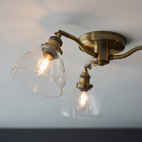 Monza 3 Lights Semi-Flush Ceiling Light In Antique Brass