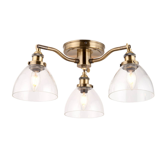 Monza 3 Lights Semi-Flush Ceiling Light In Antique Brass