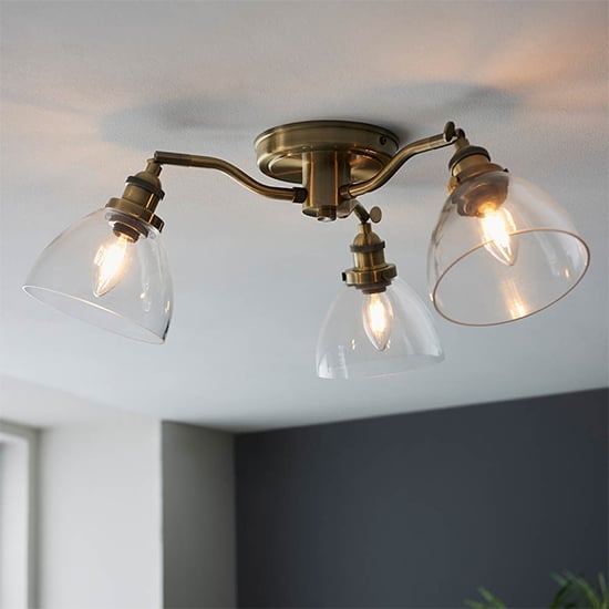 Photo of Monza 3 lights semi-flush ceiling light in antique brass