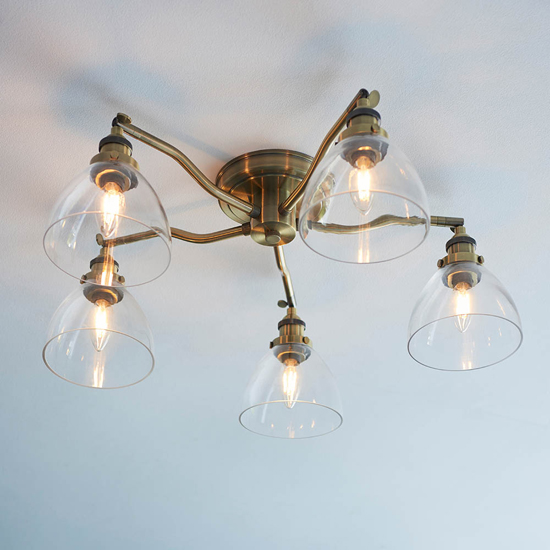 Monza 5 Lights Semi-Flush Ceiling Light In Antique Brass