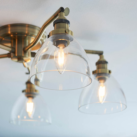 Monza 5 Lights Semi-Flush Ceiling Light In Antique Brass