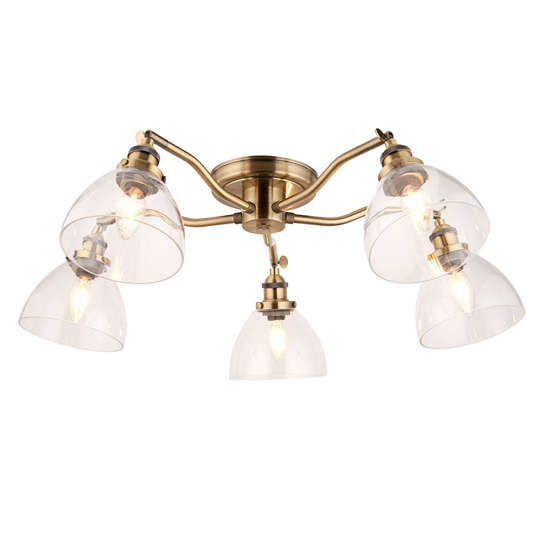Monza 5 Lights Semi-Flush Ceiling Light In Antique Brass