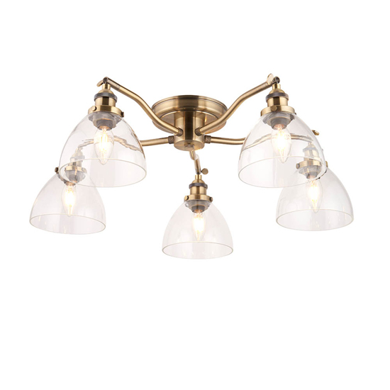 Monza 5 Lights Semi-Flush Ceiling Light In Antique Brass