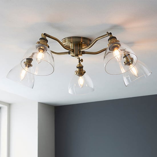 Product photograph of Monza 5 Lights Semi-flush Ceiling Light In Antique Brass from Furniture in Fashion