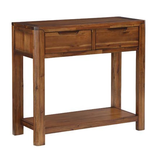 Monza Acacia Wood Console Table With 2 Drawers In Walnut