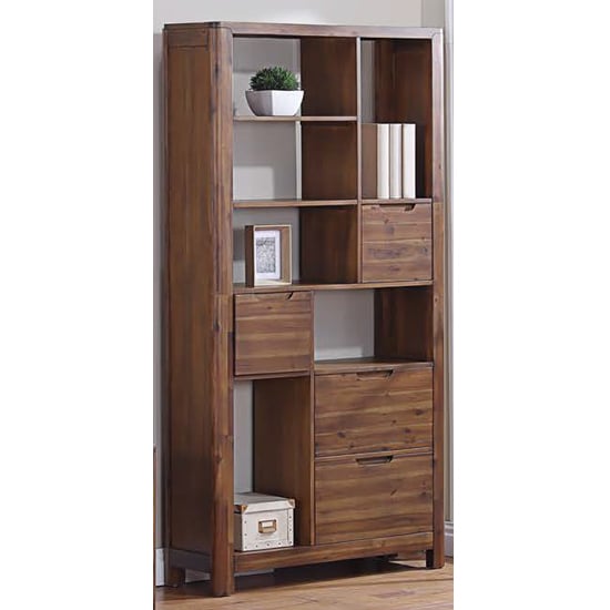 Product photograph of Monza Acacia Wood Tall Bookcase In Walnut from Furniture in Fashion