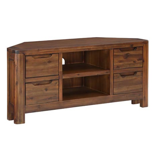Monza Acacia Wood TV Stand Corner With 4 Drawers In Walnut