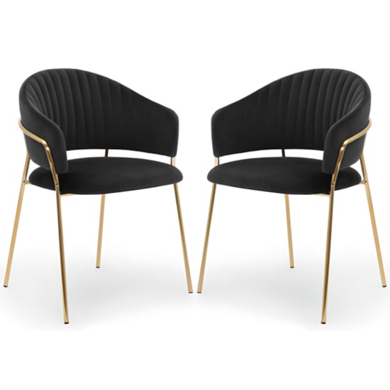 Product photograph of Monza Black Brushed Velvet Dining Chairs With Gold Legs In Pair from Furniture in Fashion