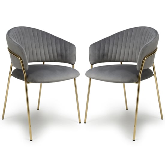 Product photograph of Monza Grey Brushed Velvet Dining Chairs With Gold Legs In Pair from Furniture in Fashion