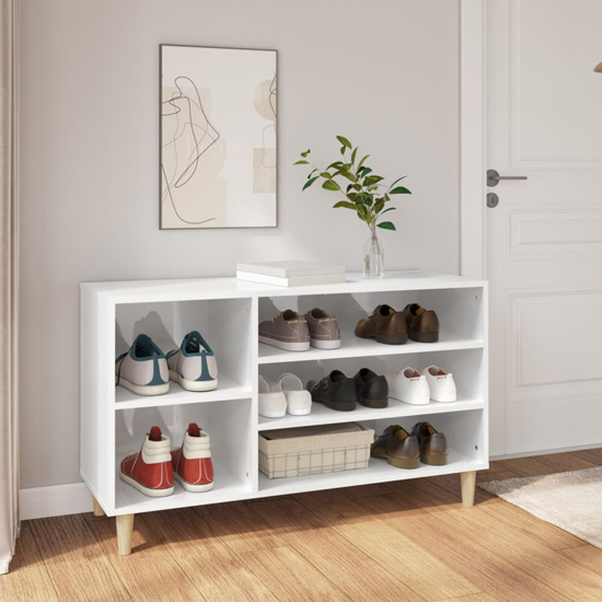 Product photograph of Monza High Gloss Hallway Shoe Storage Rack In White from Furniture in Fashion