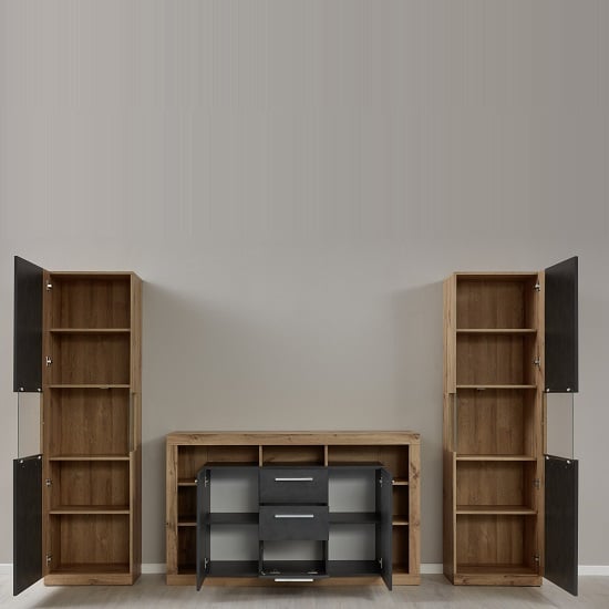 Monza Living Room Set In Wotan Oak And Matera With LED