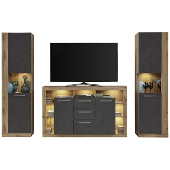 Monza Living Room Set In Wotan Oak And Matera With LED
