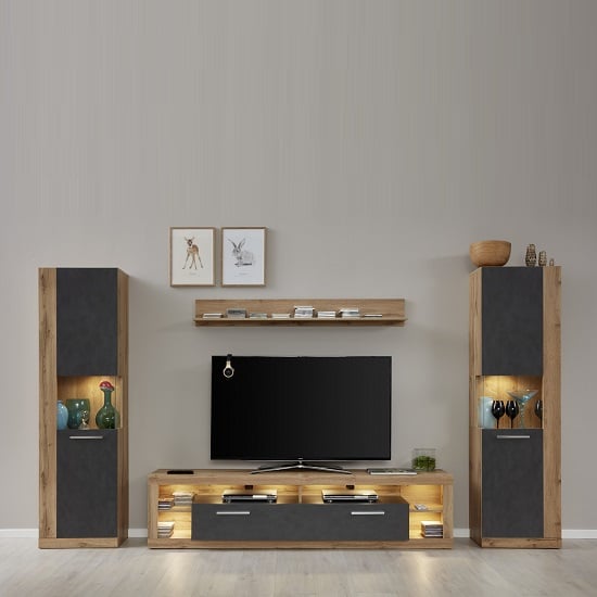 Monza Living Room Set 2 In Wotan Oak And Matera With LED_1