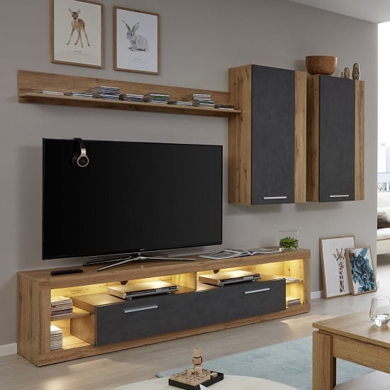 Monza Living Room Set 3 In Wotan Oak And Matera With LED_1