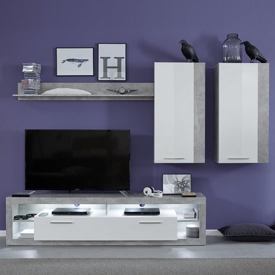 Monza Living Room Set 3 In Grey Gloss White Fronts With LED_2
