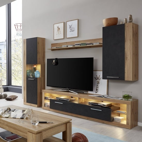 Monza Lowboard TV Stand In Wotan Oak And Matera With LED_4