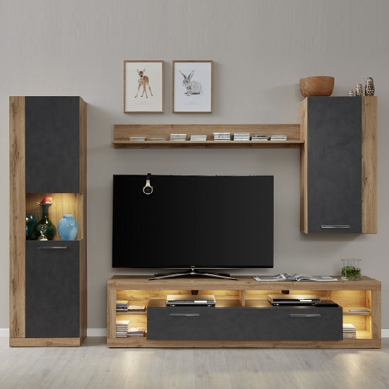 Monza Living Room Set 5 In Wotan Oak And Matera With LED_2