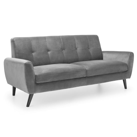 Monza Velvet Upholstered 2 Seater Sofa In Grey With Black Legs_2