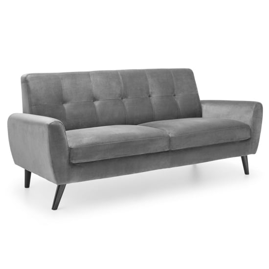 Macia Velvet Upholstered 2 Seater Sofa In Grey With Black Legs