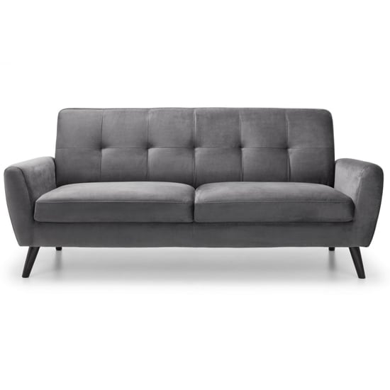 Monza Velvet Upholstered 2 Seater Sofa In Grey With Black Legs_3